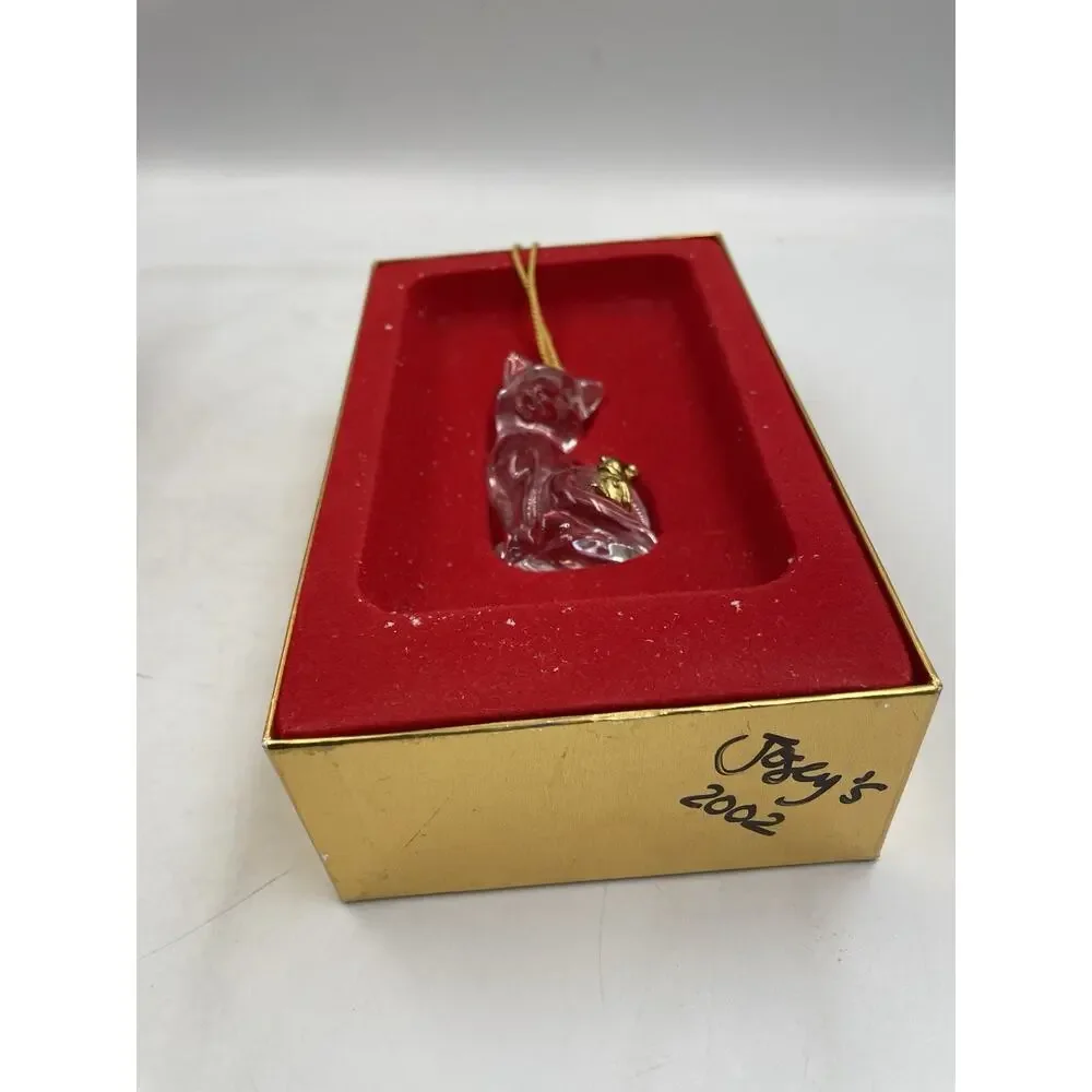 Gorham Crystal Cat Christmas Ornament Clear Glass Kitten With Original Box